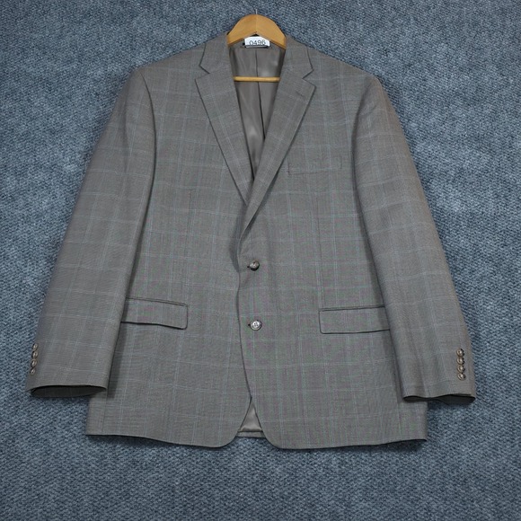 Lauren Ralph Lauren Blazer 46L Tan Silk Wool Plaid Sport Coat Windowpane 2Button